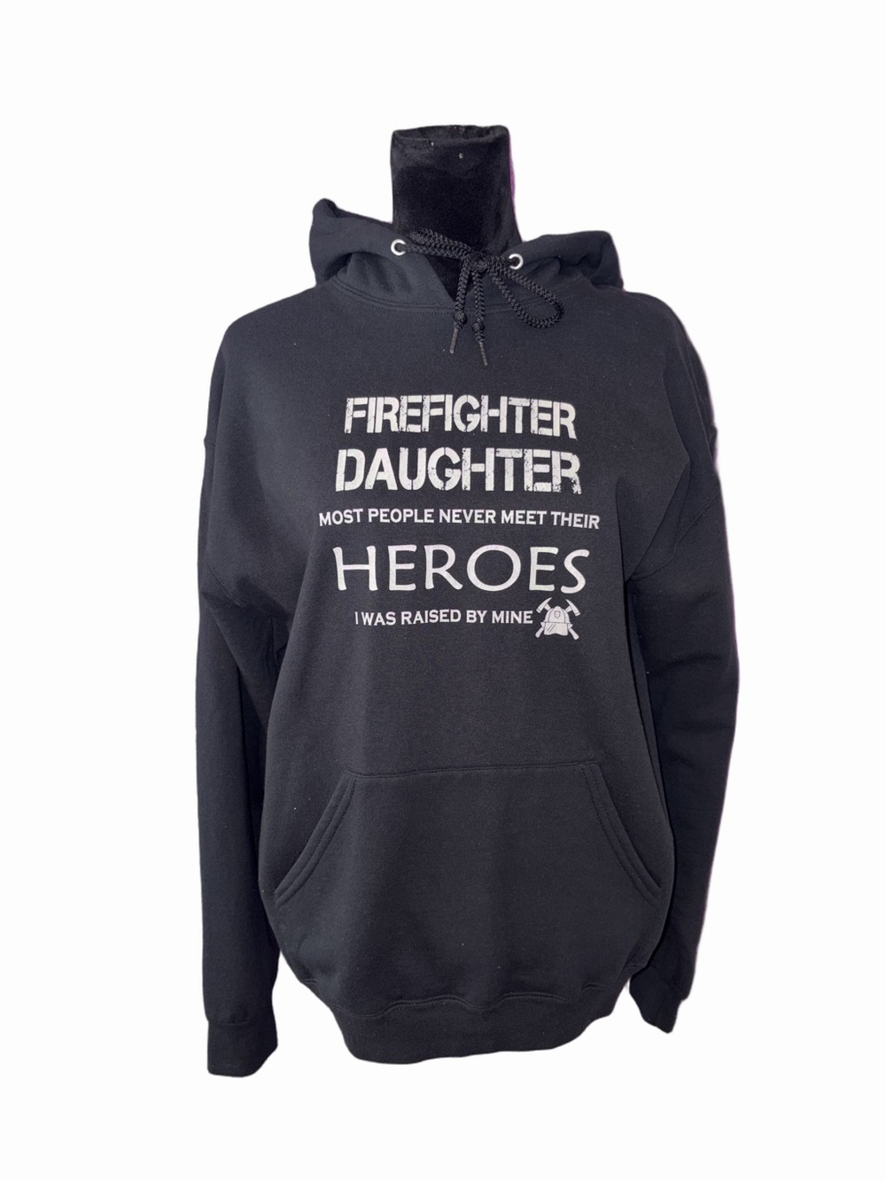 🆕💜 Jerzees NuBlend Firefighter Daughter Black Hoodie Sweatshirt Size L